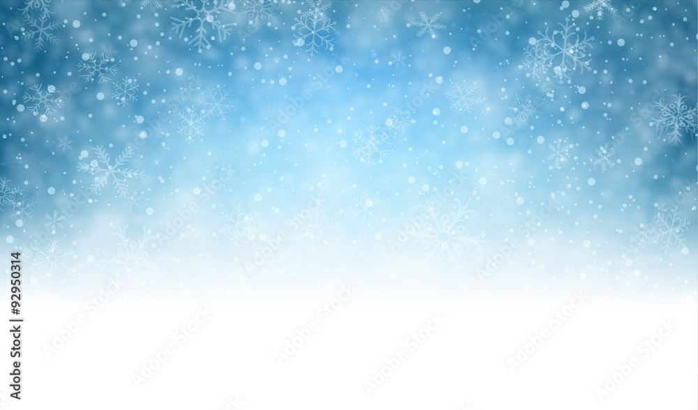 Christmas blue background with snow. - obrazy, fototapety, plakaty 