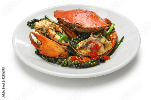 kampot green pepper crab, cambodian cuisine isolated on white background