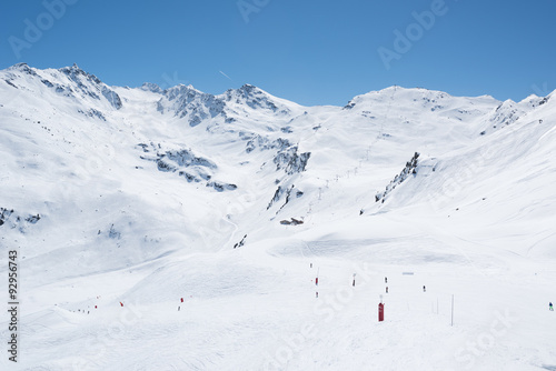 Snow covered mountains in the ski resort of Les Trois Vallees, Meribel, Albertville, France photo