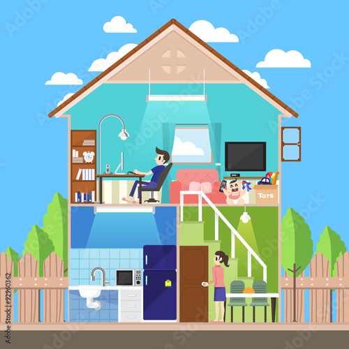 Flat design home slice to family life style. Vector illustrate.
