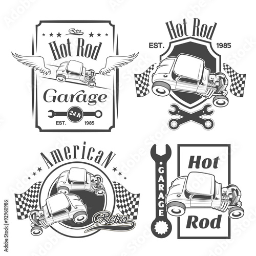 Set of hot rod labels, emblems and design elements