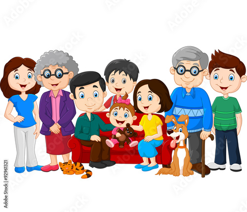 Big family with grandparents isolated on white background
