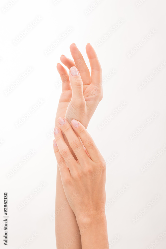 Two woman's hands demonstrating skincare Two woman's hands demonstrating skincare