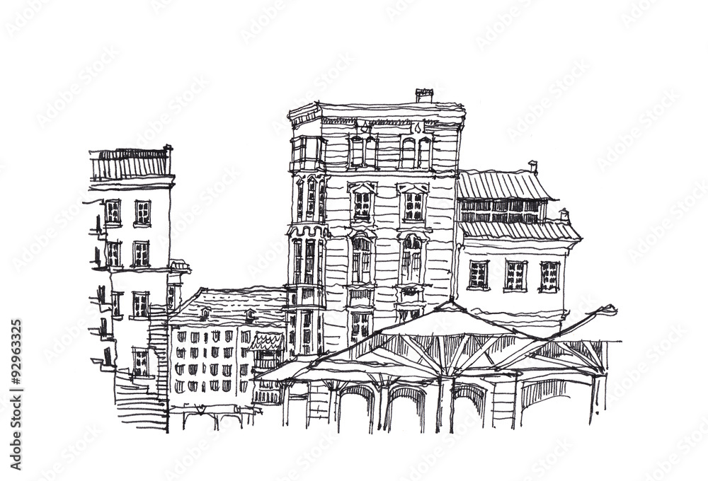 european architecture sketch doodle illustration