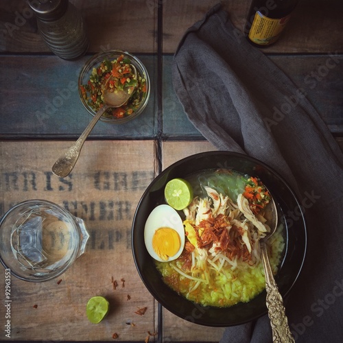 Soto Ayam, spicy chicken soup, Indonesia photo