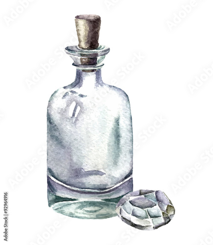 Watercolor vintage perfume bottles. Vector illustration.