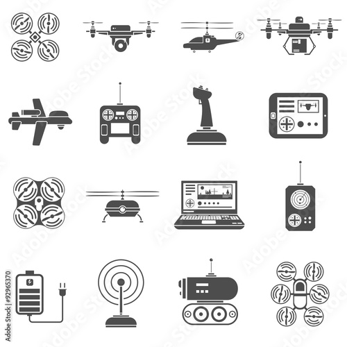 Drones Black White Icons Set