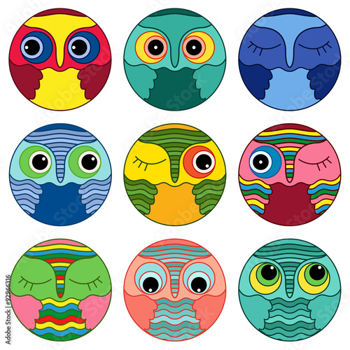 Wallpaper Mural Nine amusing owl faces in a circle Torontodigital.ca