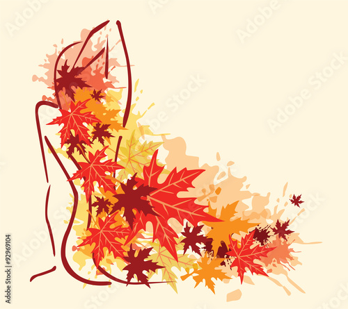 Girl autumn leaves vector graphics