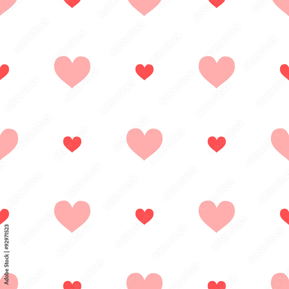 Big ang small pink hearts on white seamless pattern