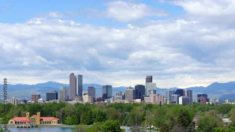 Blue sky and clouds over the downtown skyline of Denver, Colorado. 4K UHD time lapse. ProRes 422. Blue sky and clouds over the downtown skyline of Denver, Colorado. 4K UHD time lapse. ProRes 422.