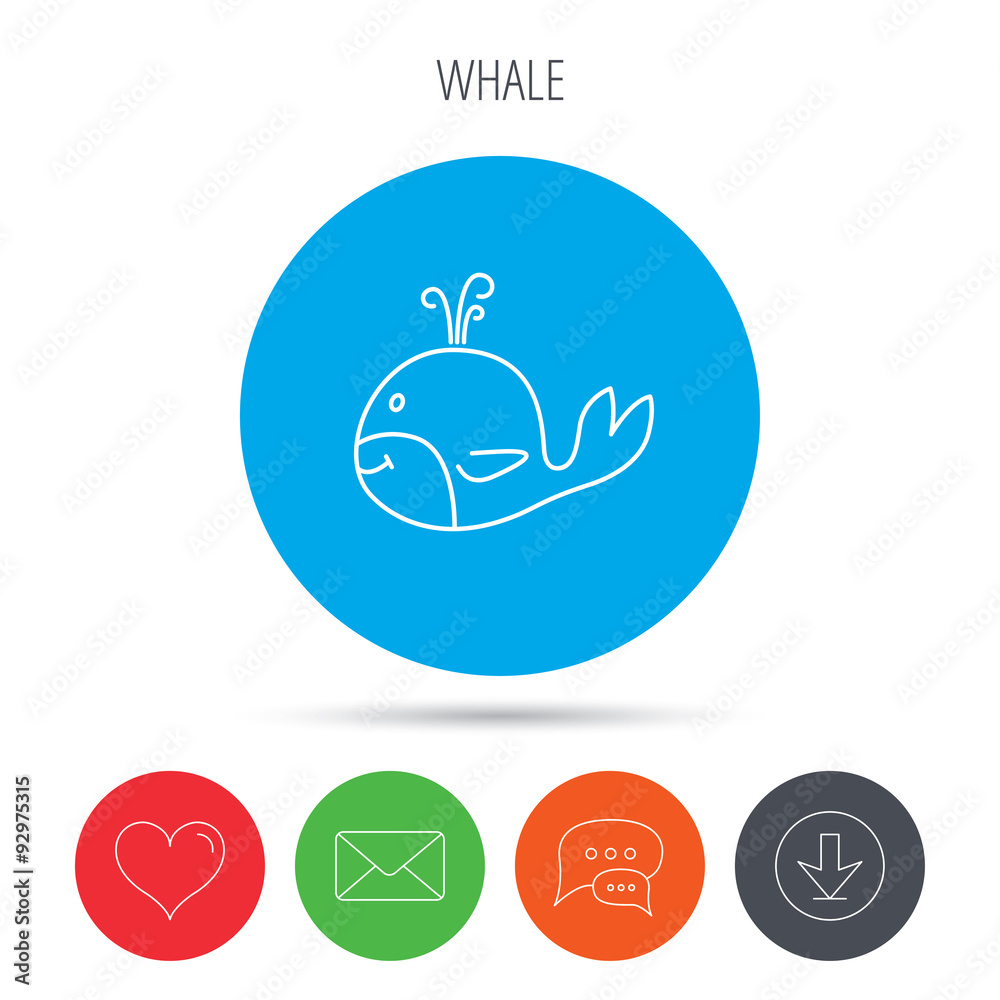 Whale icon. Largest mammal animal sign.