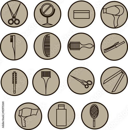 Icons circle on brown background for website design barber shop,
