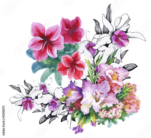 Floral background. Floral card. Watercolor floral bouquet