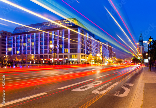 Light trail of a bus