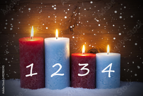 Christmas Card With Four Candles For Advent, Snowflakes