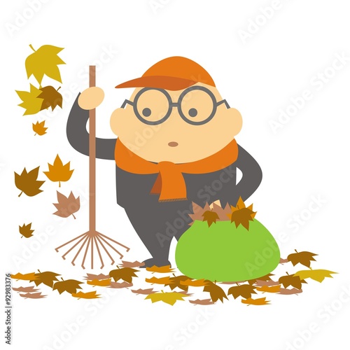 Personaje FAT otoño recogiendo hojas