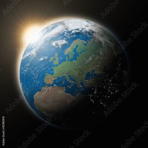 Fototapeta Naklejka Na Ścianę i Meble -  Sun over Europe on planet Earth