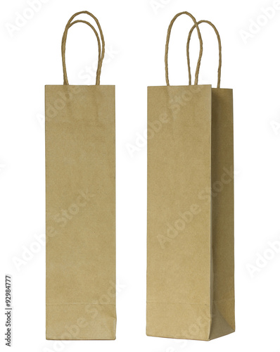 brown paper bag for wine bottles isolated on white