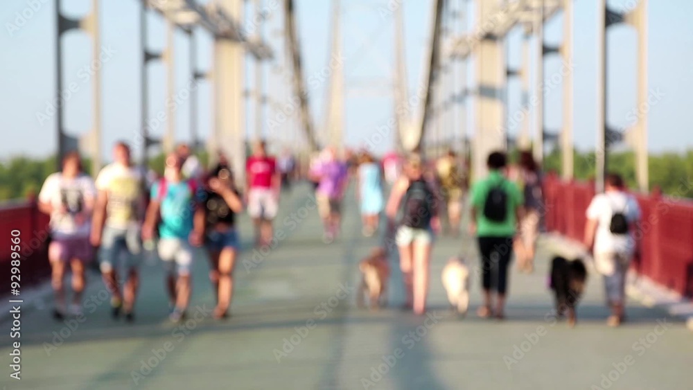 Anonymous people and dogs on the bridge Anonymous people and dogs on the bridge