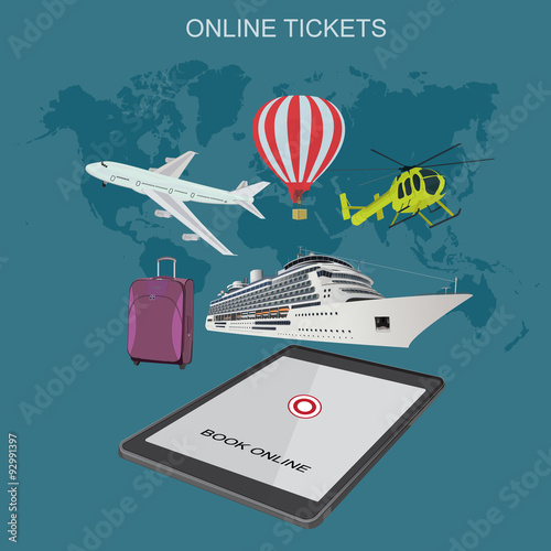 online tickets, booking, flat vector illustration
