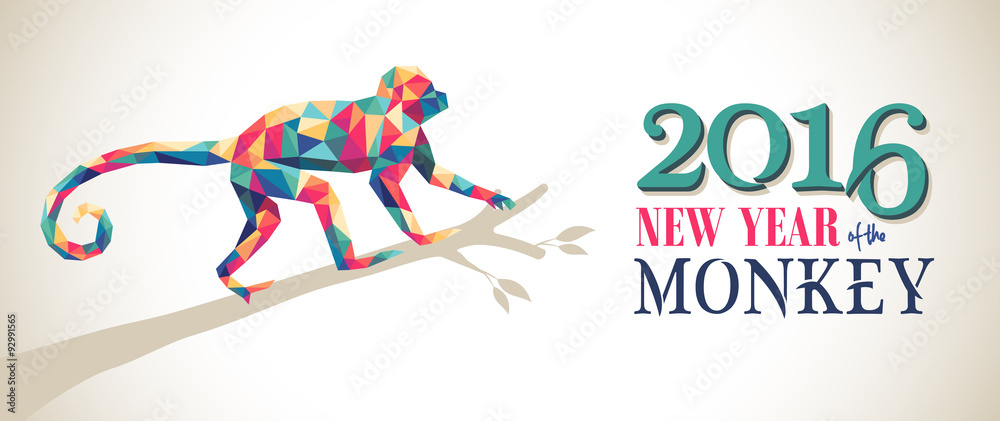 Happy china new year monkey 2016 triangle banner