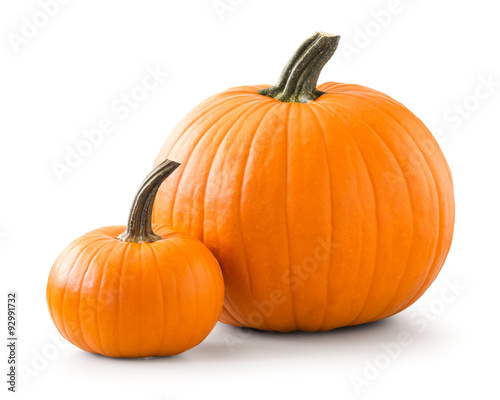 Two pumpkins isolated on white background