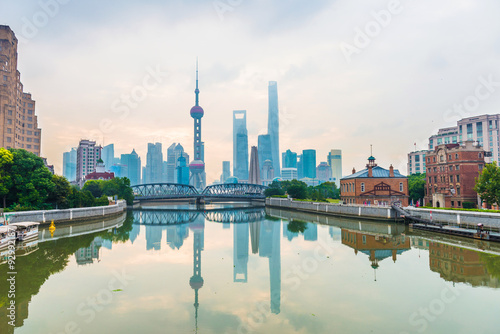 Shanghai bund Garden bridge at skyline