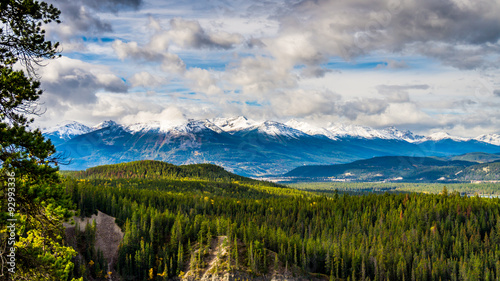 Athabasca River Valley in Jasper National Park with the Whistlers and Pyramid Mountains in the background