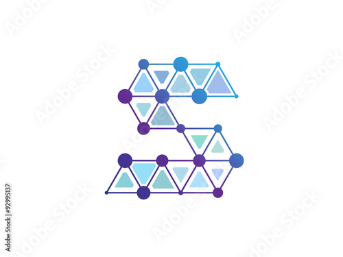 S Letter Blue Line Dot Network Logo