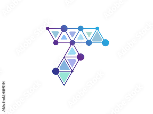 T Letter Blue Line Dot Network Logo