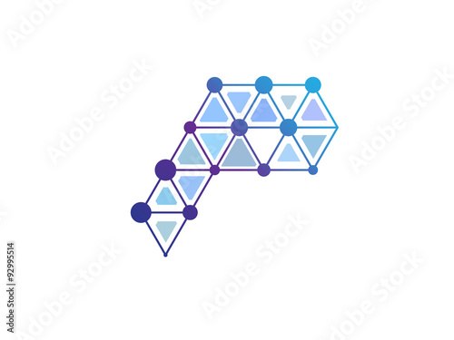p Letter Blue Line Dot Network Logo