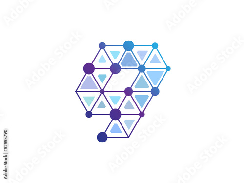 9 Number Blue Line Dot Network Logo