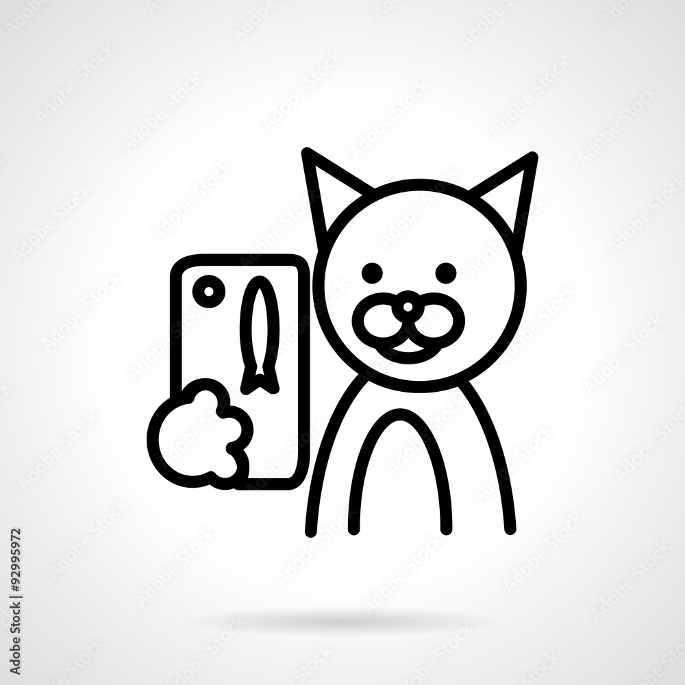 Obraz premium Black line cat with phone vector icon