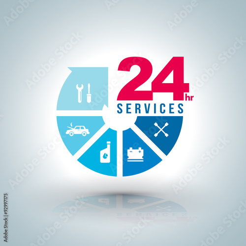 Circle arrow step services 24 hours with icons for car service. Vector illustration. for car services concept and business car services...