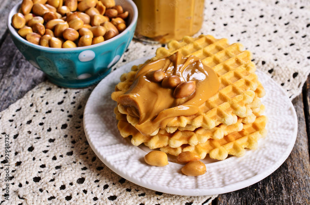 Waffles with peanut butter