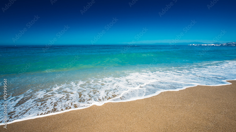 Soft Sea Ocean Waves Wash Over Golden Sand Background
