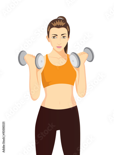 Women doing dumbbells exercises for health and beauty. Healthy character cartoon on isolated.