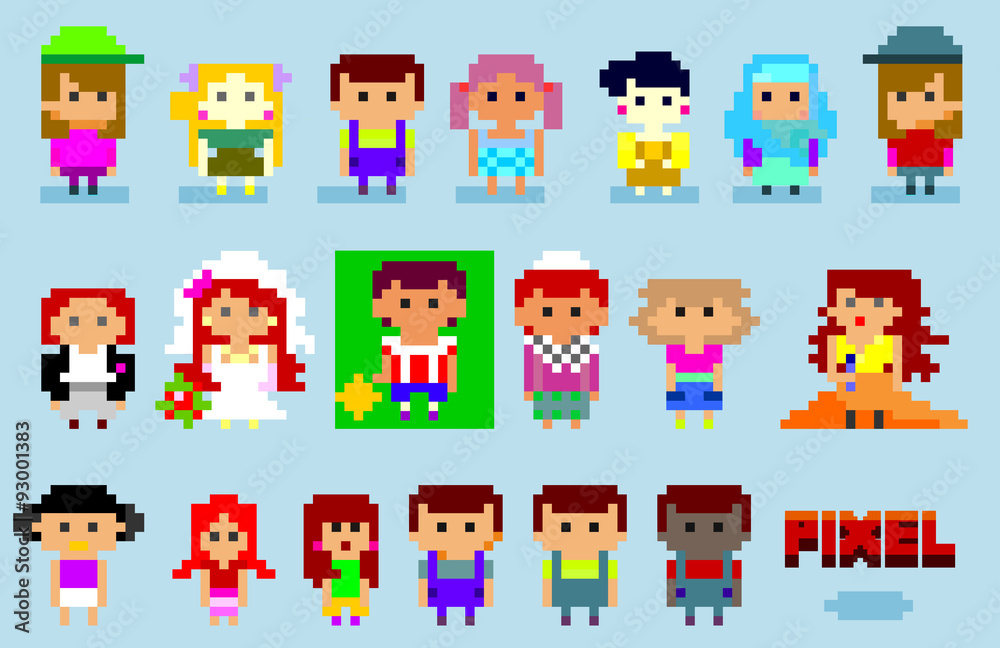 8-bit pixel people set 8-bit pixel people set