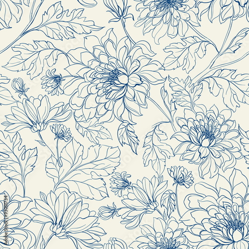 Carta da parati stile francese - Carta da parati Seamless floral pattern with chrysanthemums.