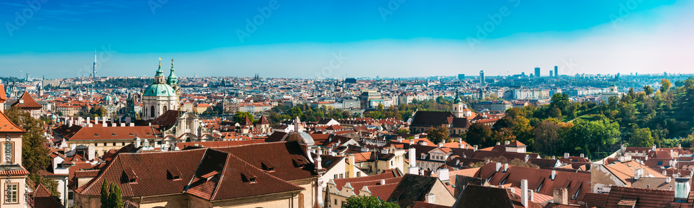 Panorama of cityscape in Prague, Czech Republic.