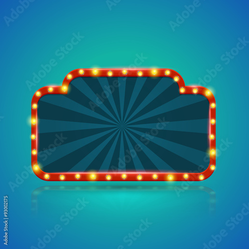Abstract retro light banner with light bulbs on the contour. Vector illustration. Can use for promotion advertising...