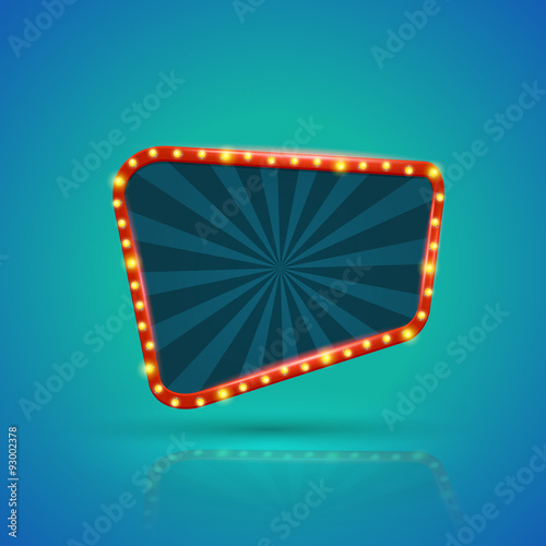 Abstract retro light banner with light bulbs on the contour. Vector illustration. Can use for promotion advertising.