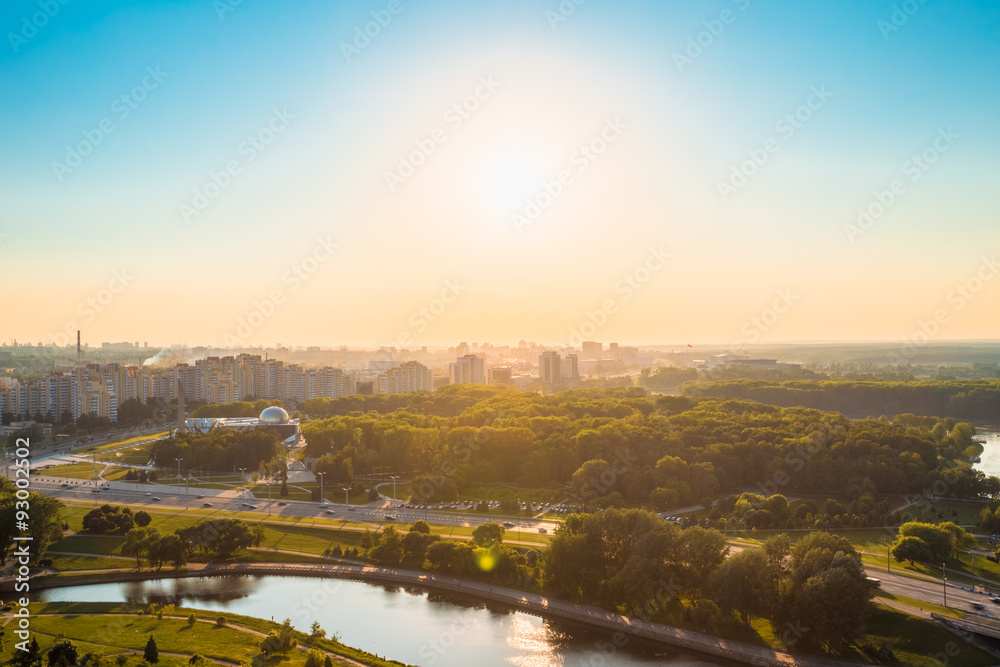 Aerial view, cityscape of Minsk, Belarus