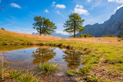 Beautiful mountain panorama in Julian Alps in Slovenia. This is a typical postcard from Slemenova spica with the mighty Jalovec in the backround.