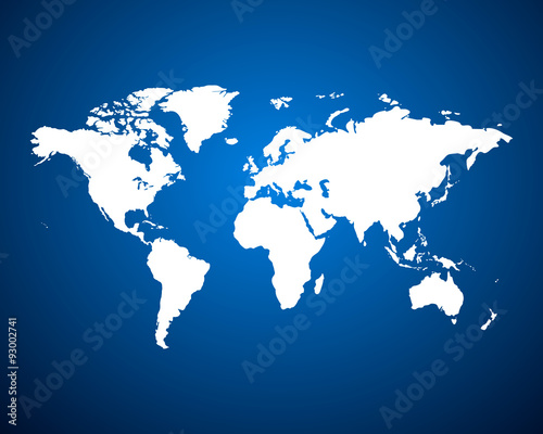 White Political World Map on blue background. Vector