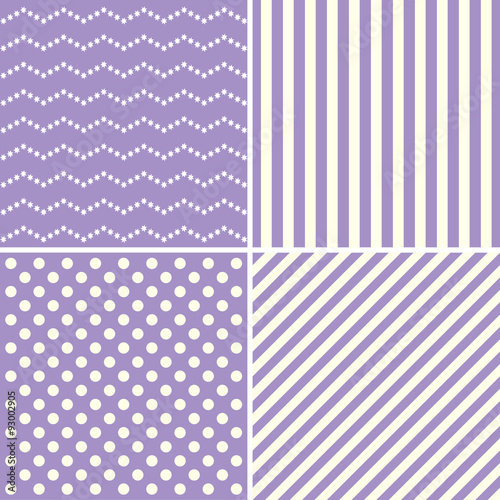 Set of cute patterns in white and lilac colors.