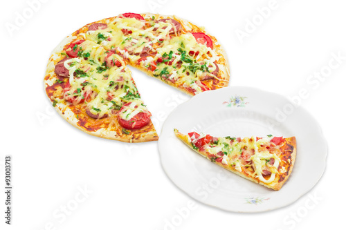 Pizza and a slice of pizza on a plate
