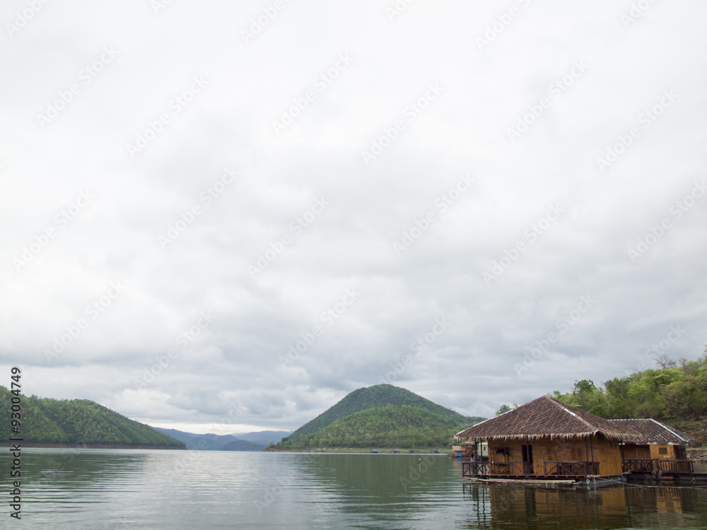 Fototapeta premium landscape with hut and lake.