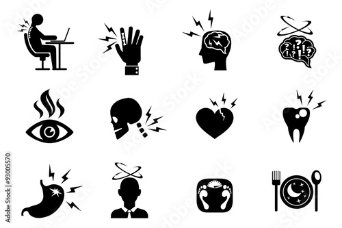 Office syndrome effects icons set
